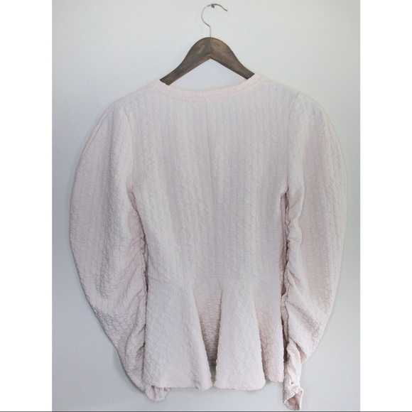 Zara Ecru Long Puff Sleeve Textured & Ruching Top - Picture 9 of 10